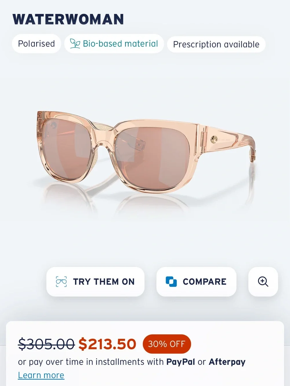 Costa Women’s Sunglasses - Rose Crystal Frame with Gray Lenses